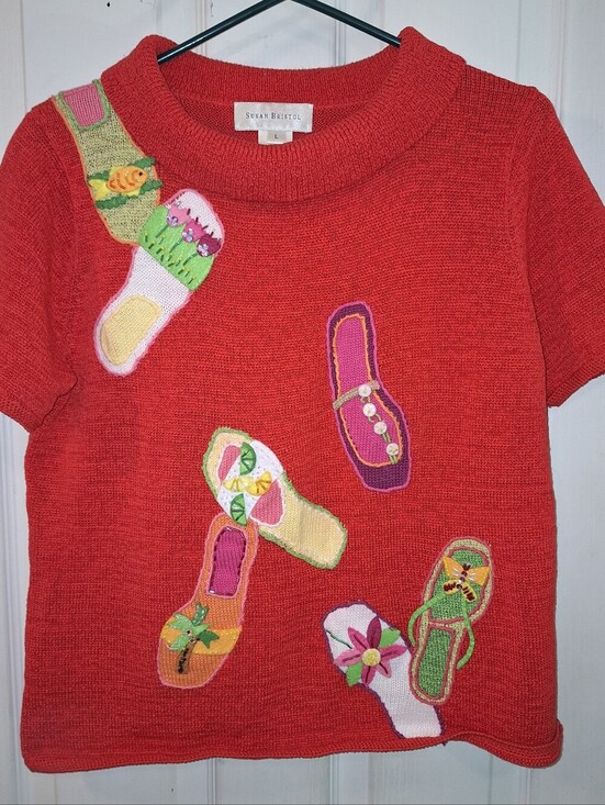 Susan Bristol Sweaters - Susan Bristol Red Turtleneck Short Sleeve Sweater